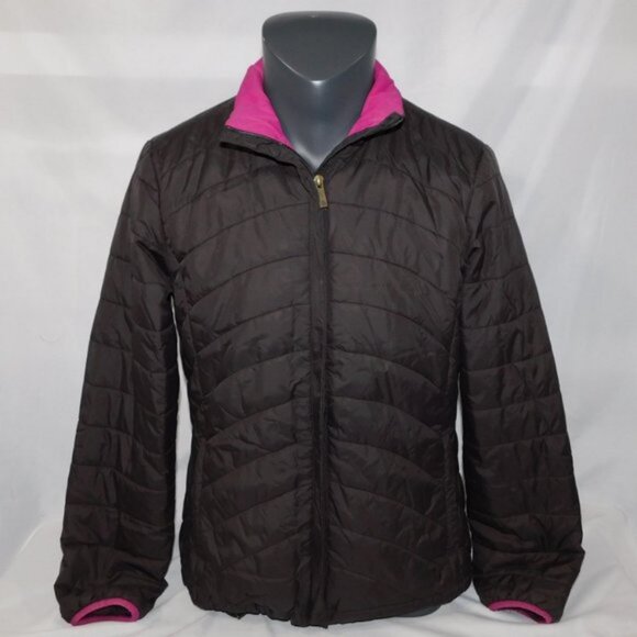 LL Bean Womens M 10-12 Brown Pink Puffer Jacket Full Zip - Picture 1 of 9